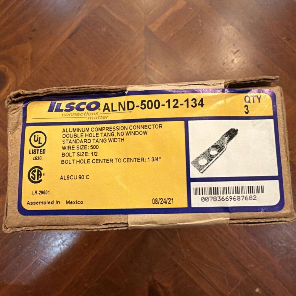 Ilsco ALND-500-12-134 Aluminum Compression Lugs 500 MCM 2 Hole Box of 3